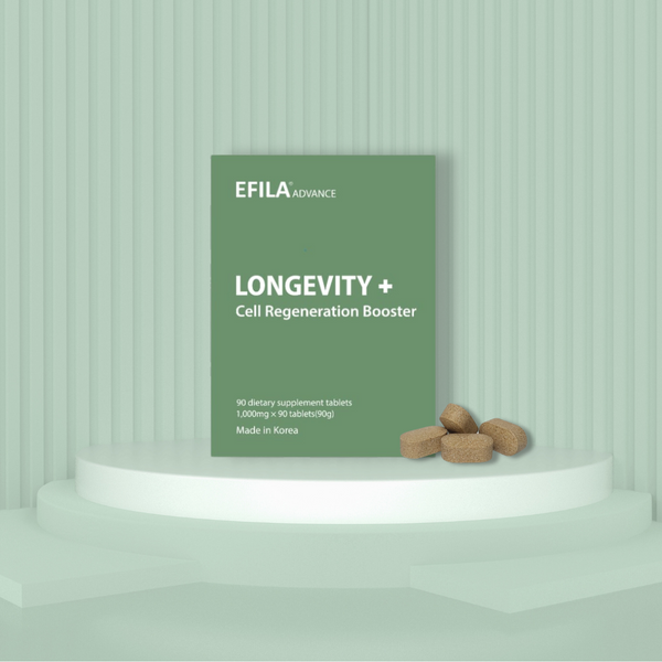 EFILA ADVANCE LONGEVITY tablets on a light green display stand
